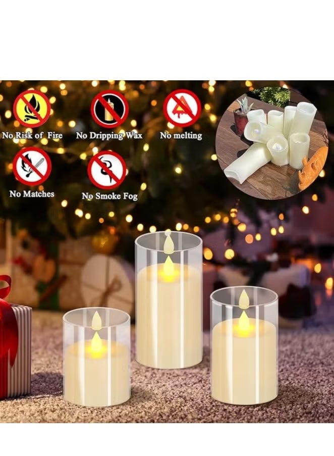 Home auraa 3-Piece LED Flameless Pillar Candle Set – Realistic Flickering Warm White Candles, Battery Operated Safe Home Décor Lights - Image 2
